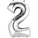 בלון מספר 2 בצבע כסף בגודל 34 אינץ'