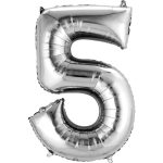 בלון מספר 5 בצבע כסף בגודל 34 אינץ'