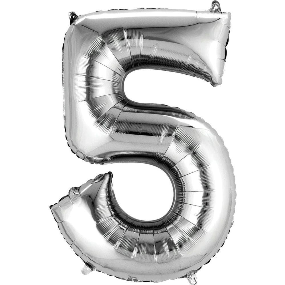 בלון מספר 5 בצבע כסף בגודל 34 אינץ'