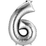 בלון מספר 6 בצבע כסף בגודל 34 אינץ'