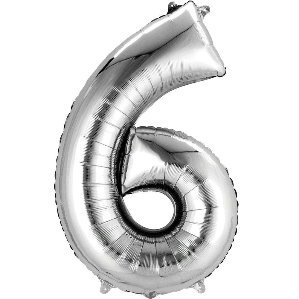 בלון מספר 6 בצבע כסף בגודל 34 אינץ'