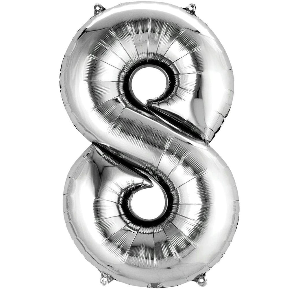 בלון מספר 8 בצבע כסף בגודל 34 אינץ'